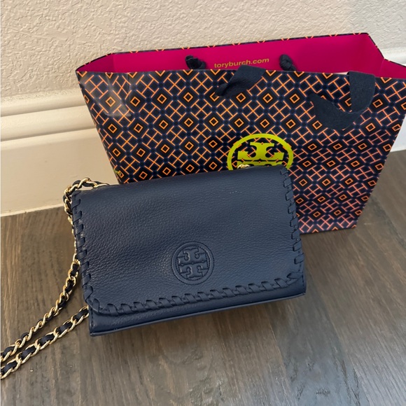 Tory Burch Handbags - Tory Burch Blue Leather Marion Crossbody Bag small size navy blue